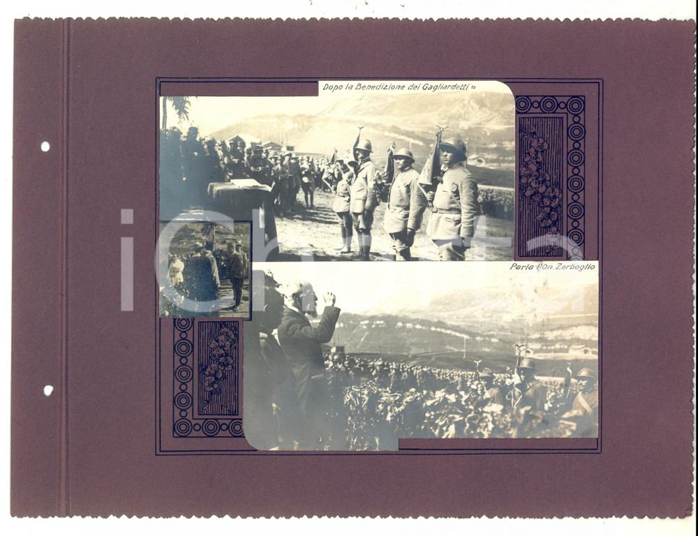 Fotografia d epoca originale 1918 WW1 ALTISSIMO Premiazione Alpini  Discorso Adolfo ZERBOGLIO Collage foto 1