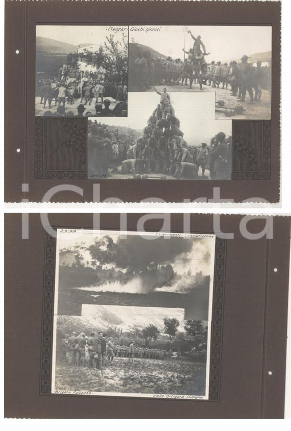 Fotografia d epoca originale 1918 WW1 NEGRAR Giochi ginnici / VAL LEOGRA Lanciafiamme Brigata PALLANZA Foto 1