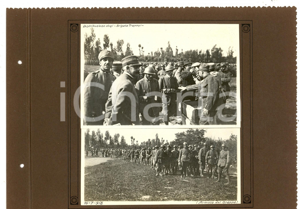 Fotografia d epoca originale 1918 WW1 MONTE GRAPPA Distribuzione doni alla BRIGATA TRAPANI Collage 2 foto 1