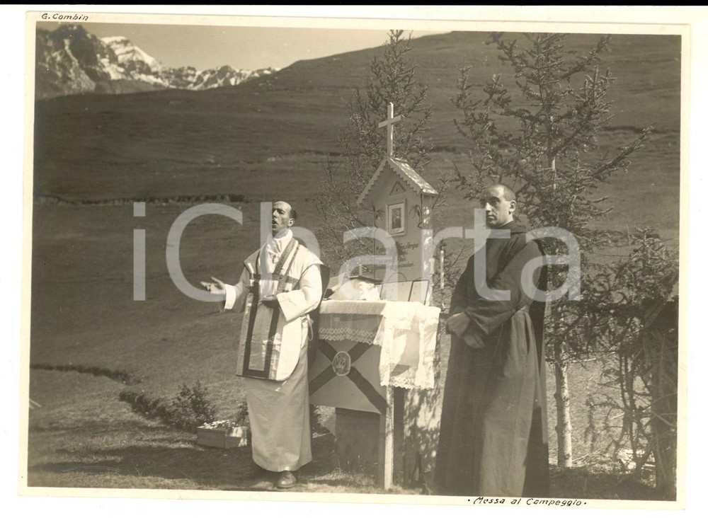 Fotografia d epoca originale 1922 VALLE D AOSTA  CONCA DI BY Messa al campeggio Foto VINTAGE 17x12 cm 1