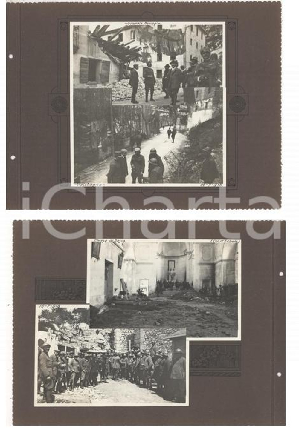 Fotografia d epoca originale 1918 WW1 VALSTAGNA / SASSO Giuseppe BORIANI nei paesi distrutti Collage foto 1