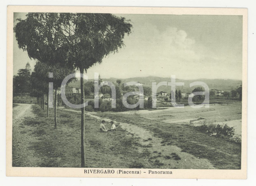 Cartolina originale da collezione 1950 ca RIVERGARO PC  Panorama di campagna Cartolina ANIMATA bambini FG NV 1