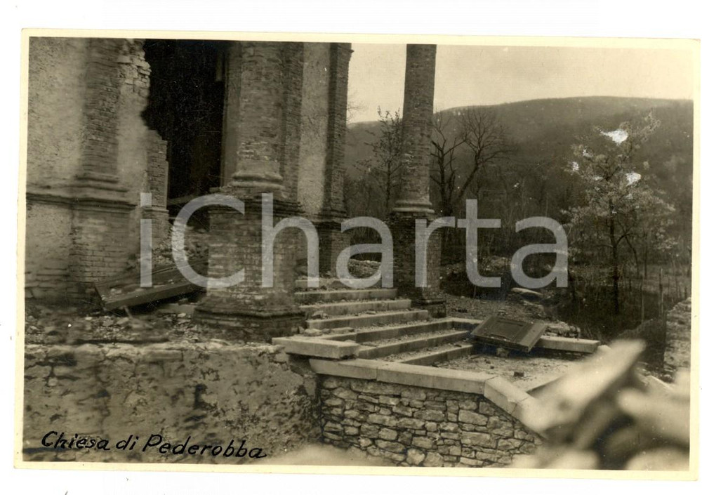 Fotografia d epoca originale 1918 WW1 PEDEROBBA TV La chiesa distrutta dalla guerra Foto 14x9 cm 1