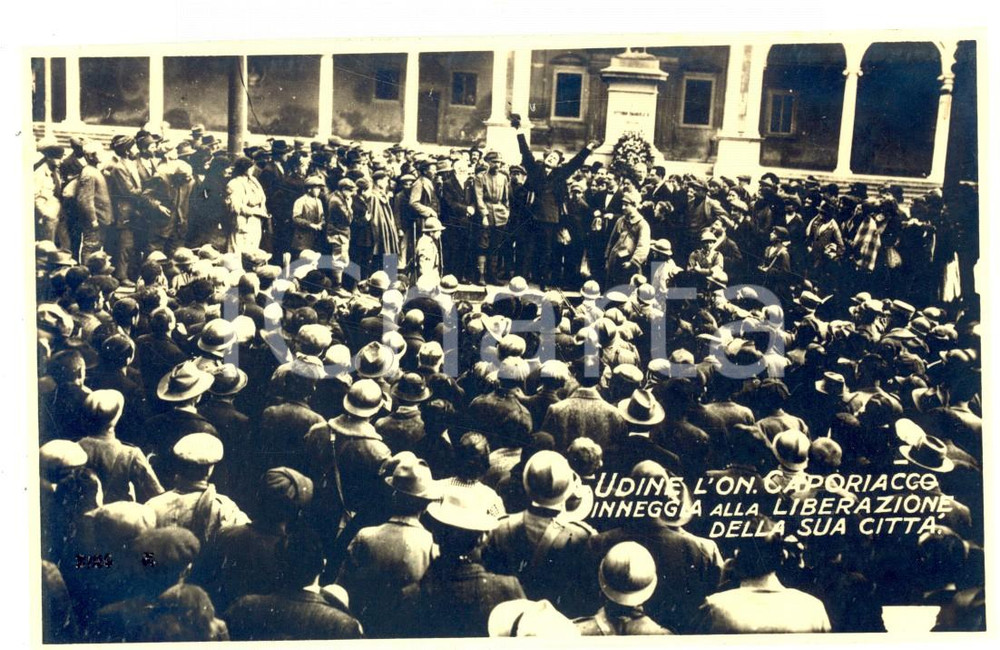 Fotografia d epoca originale 1918 WW1 UDINE On. Gino di CAPORIACCO festeggia liberazione cittÃ  Foto seriale 1