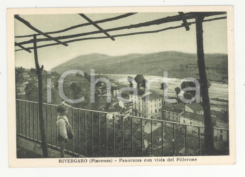 Cartolina originale da collezione 1950 ca RIVERGARO Panorama con vista del Pillerone Cartolina animata FG 1