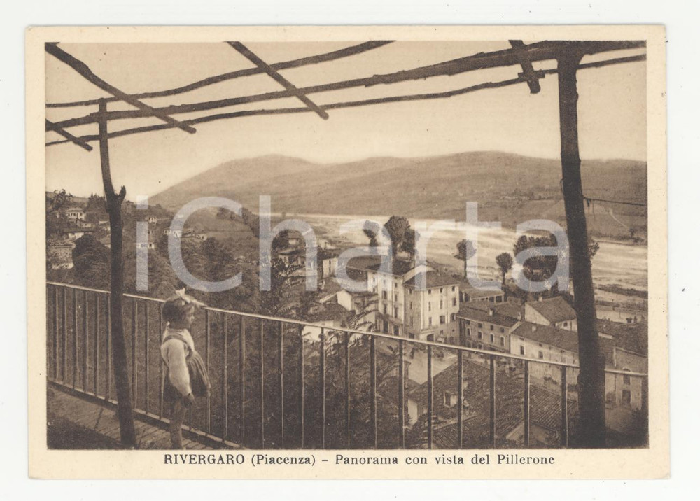 Cartolina originale da collezione 1950 ca RIVERGARO Panorama con vista del Pillerone Cartolina ANIMATA FG NV 1