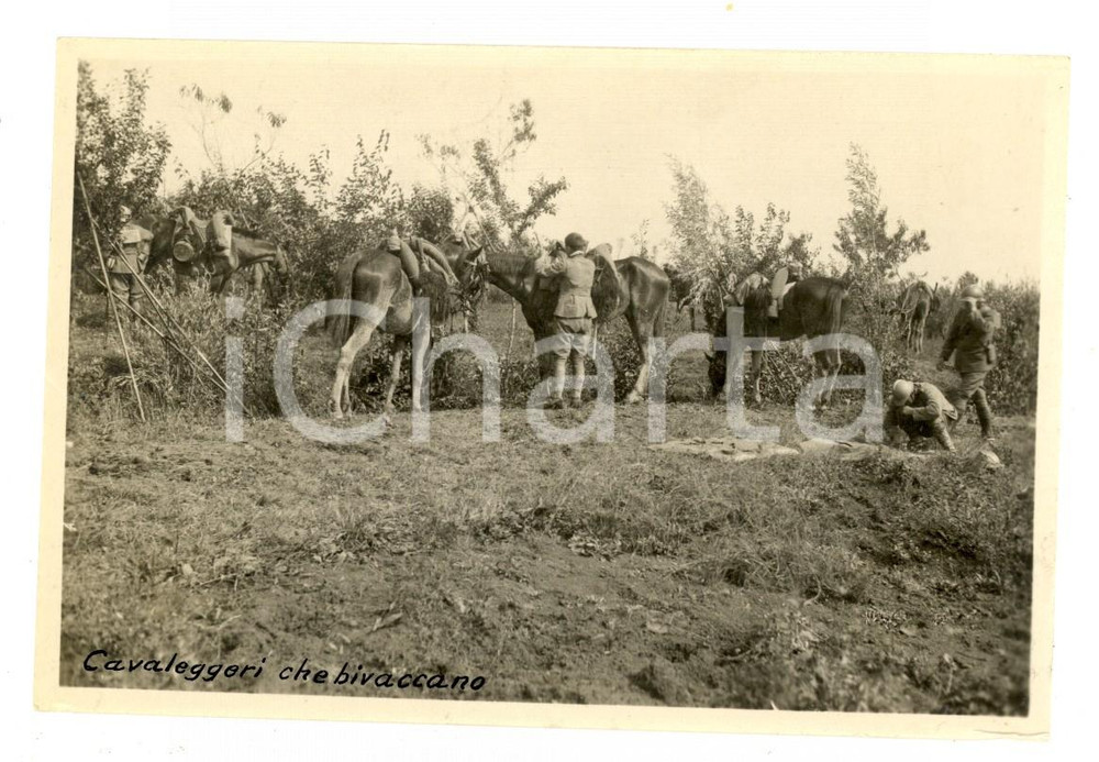 Fotografia d epoca originale 1918 WW1 FRONTE DEL PIAVE  Bivacco dei cavalleggeri Fotografia 14x9 cm 1