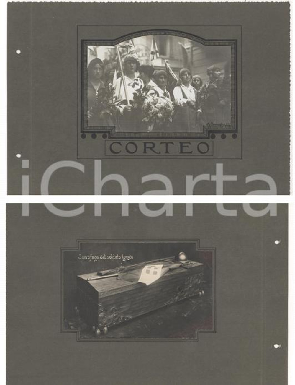 Fotografia d epoca originale 1921 ROMA TERME DI DIOCLEZIANO Donne in corteo per Milite Ignoto Collage foto 1