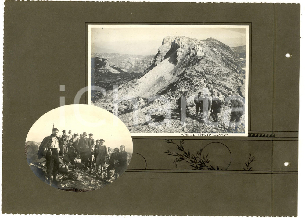Fotografia d epoca originale 1920 MONTE CORNO BATTISTI Escursionisti verso la cima Collage 2 foto VINTAGE 1