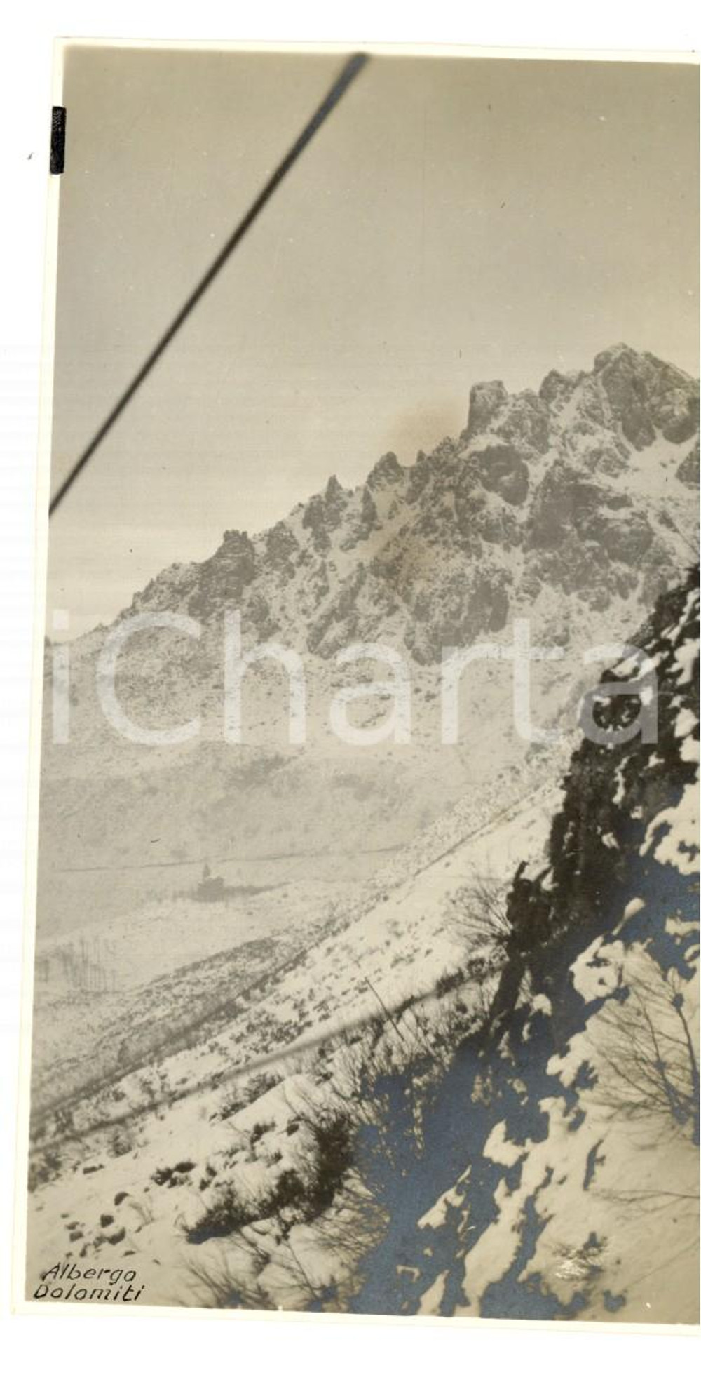 Fotografia d epoca originale 1917 WW1 MONTE PASUBIO Veduta della teleferica con l Albergo DOLOMITI Foto 8x14 1