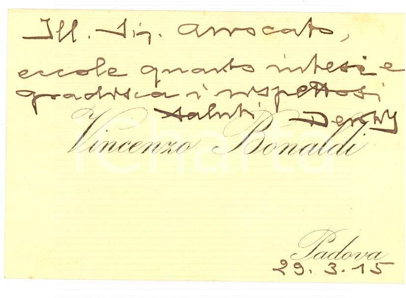 Oggetto da collezione cartaceo 1915 PADOVA Vincenzo BONALDI  Sartoria Biglietto da visita 1
