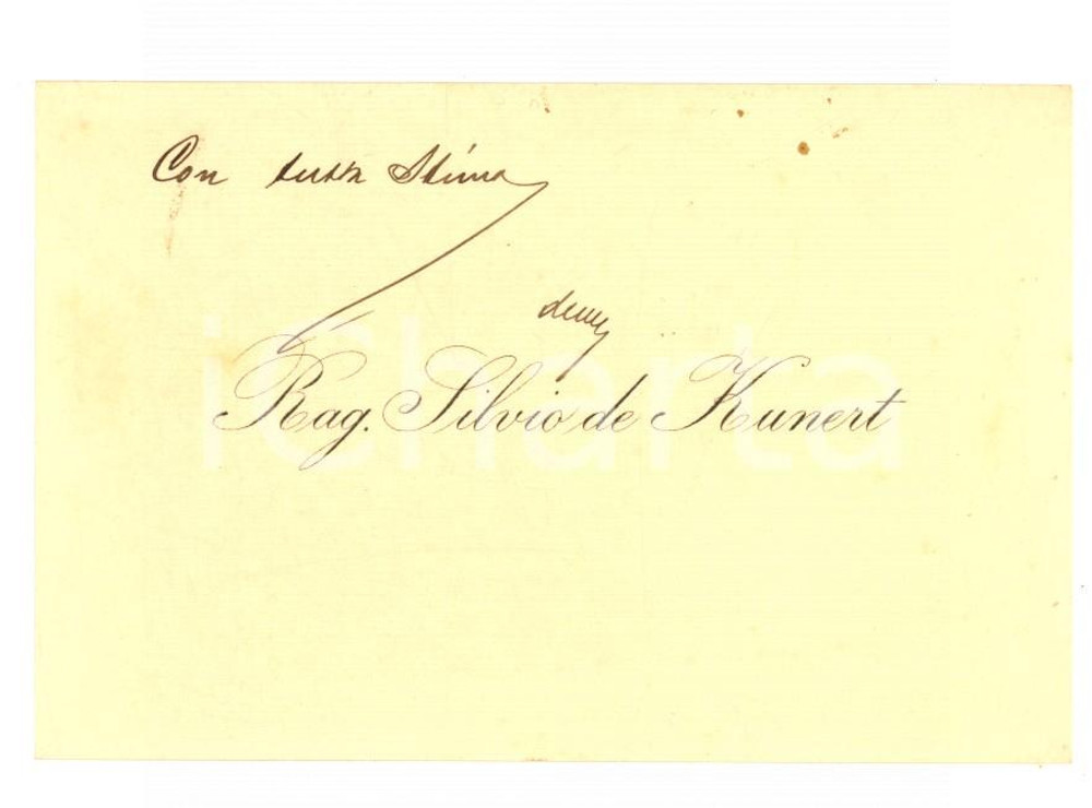Oggetto da collezione cartaceo 1913 PADOVA Rag. Silvio DE KUNERT  Biglietto da visita con messaggio autografo 1