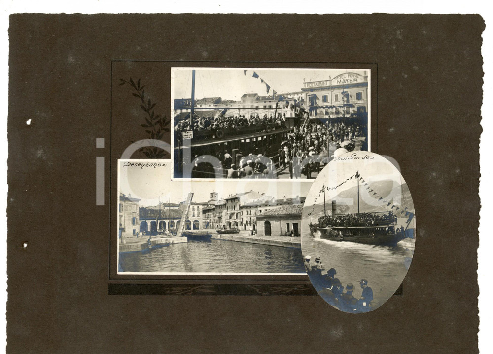 Fotografia d epoca originale 1919 DESENZANO SUL GARDA Gita Nazionale TOURING CLUB Collage 3 foto VINTAGE 1