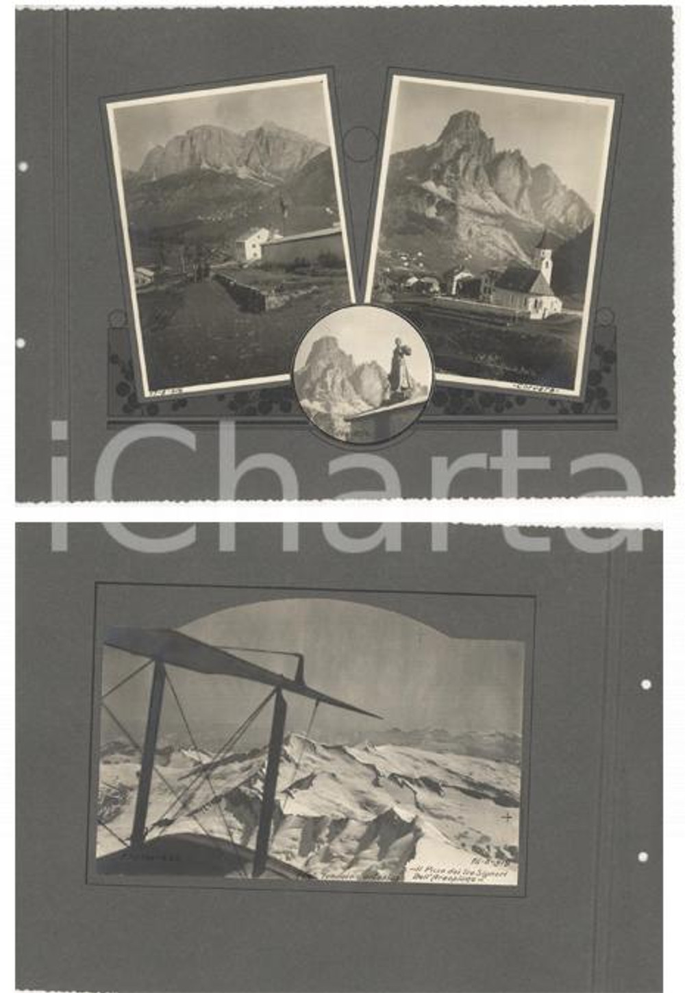 Fotografia d epoca originale 1919 CORVARA IN BADIA Vedute / PICCO DEI TRE SIGNORI dall aeroplano 4 foto 1