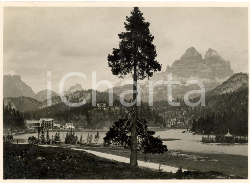 Fotografia d epoca originale 1919 LAGO DI MISURINA Veduta panoramica Foto artistica ARAGOZZINI 17x12 1