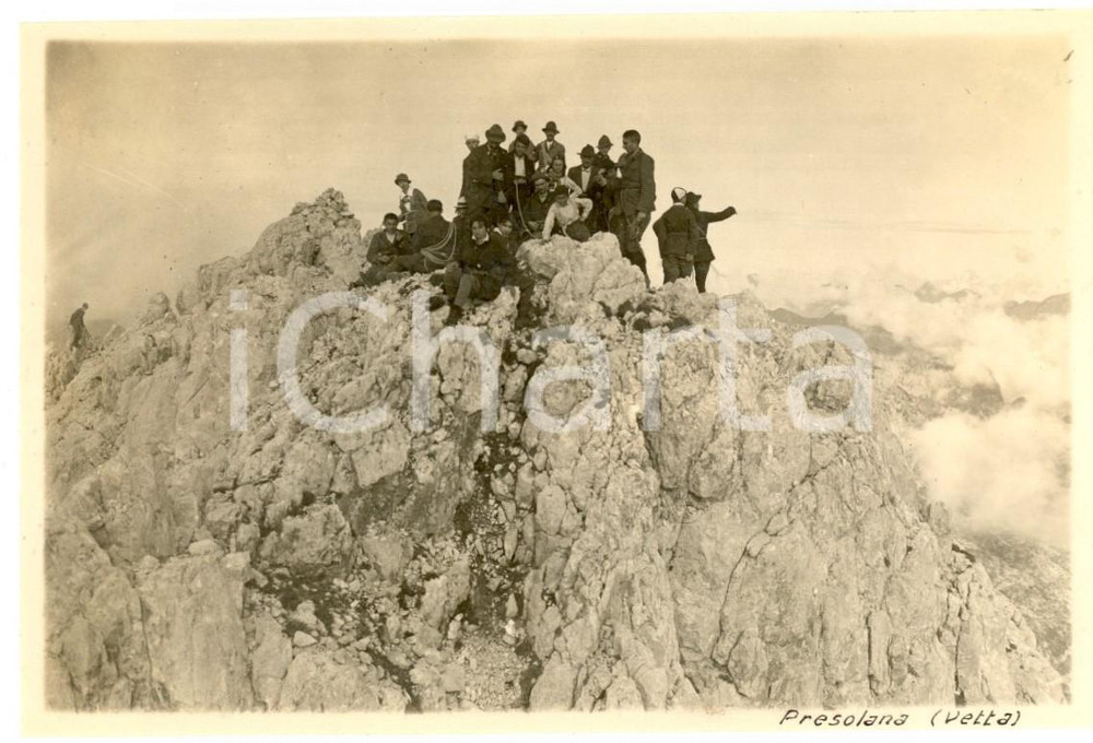 Fotografia d epoca originale 1917 Massiccio della PRESOLANA Gruppo di alpinisti in vetta  Foto VINTAGE 15x10 1