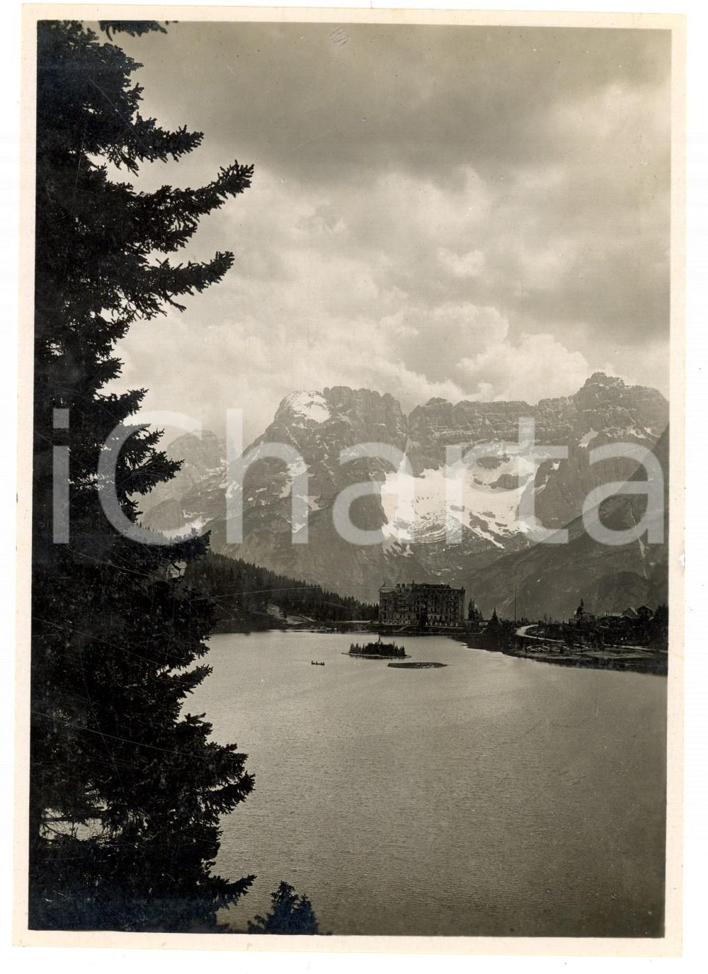 Fotografia d epoca originale 1919 LAGO DI MISURINA Veduta panoramica   Foto artistica ARAGOZZINI 12x17 cm 1