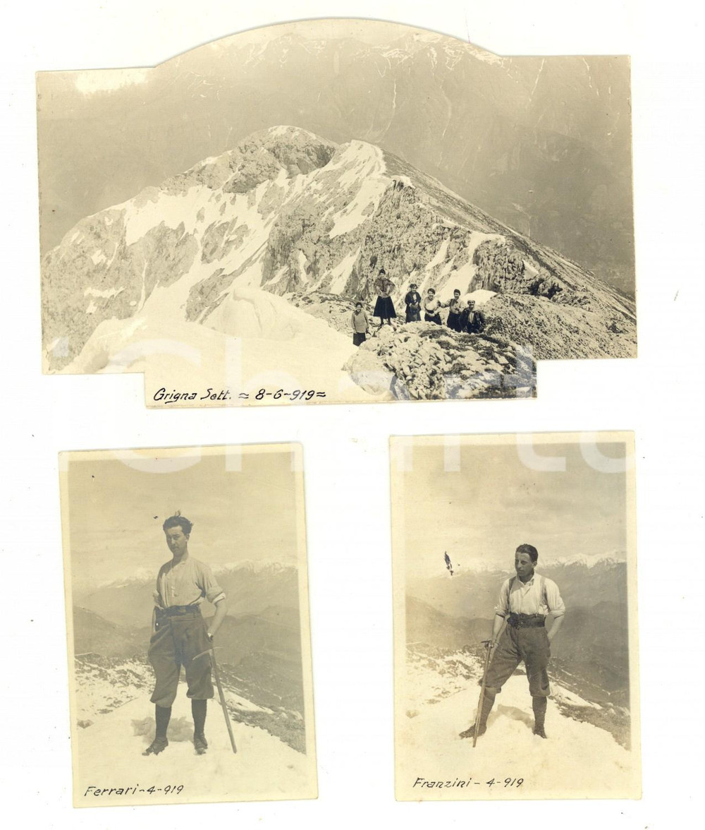 Fotografia d epoca originale 1919 GRIGNA SETTENTRIONALE Alpinisti in vetta  FRANZINI e FERRARI 3 foto 1