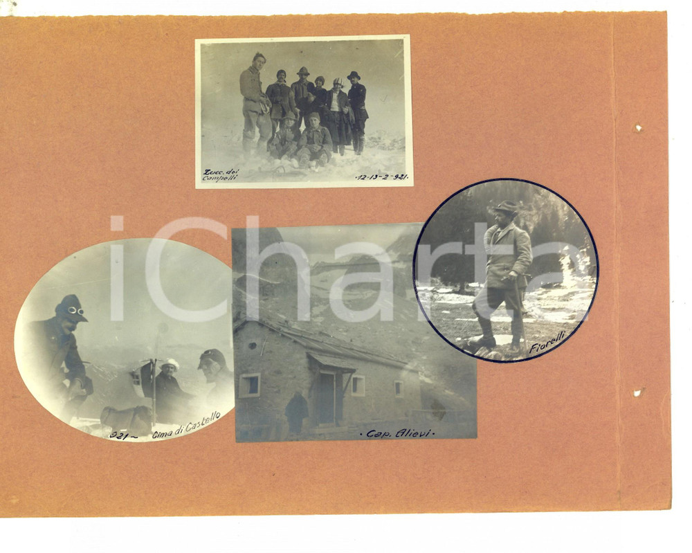 Fotografia d epoca originale 1921 ZUCCONE CAMPELLI / CIMA DI CASTELLO Gruppo C.A.I. in gita Collage 4 foto 1