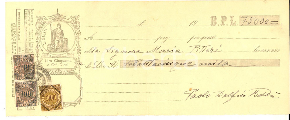 Documento originale, autentico 1938 PADOVA Cambiale Paolo DOLFIN BOLDU  con bolli Autografo 1