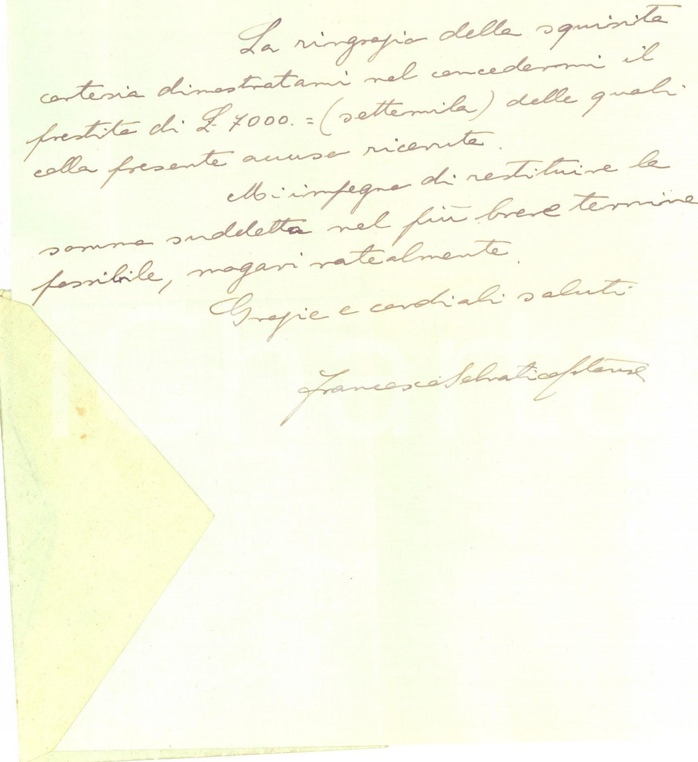 Autografo originale 1939 PADOVA Nobile Francesco Selvatico ESTENSE ringrazia per un prestito 1