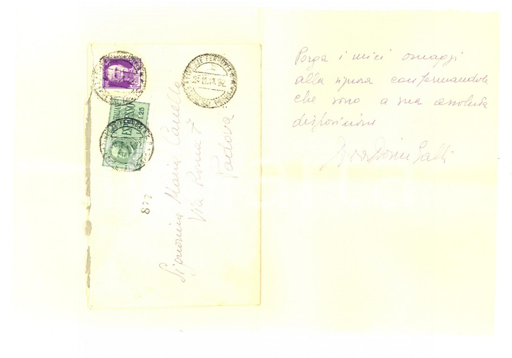 Manoscritto, lettera originale 1943 FIRENZE Dora DORINI GALLI promette un aiuto  Lettera autografa 1