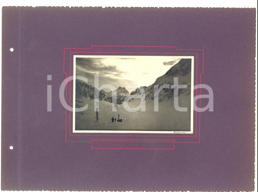 Fotografia d epoca originale 1916 DOLOMITI/ VAL CONTRIN Veduta con escursionisti in marcia Foto 28x16 1