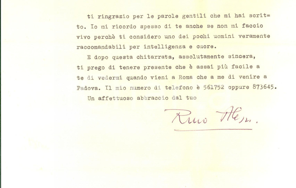 Manoscritto, lettera originale 1955 ROMA Lettera di Rino ALESSI a un amico lontano Autografo 1