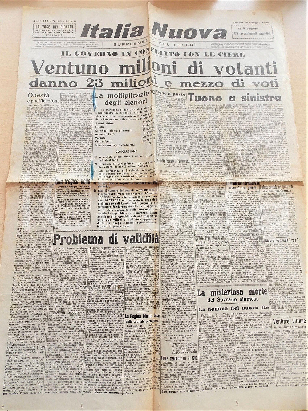 Giornale, rivista storica Giugno 1946 ITALIA NUOVA Il voto al referendum costituzionale Giornale 1