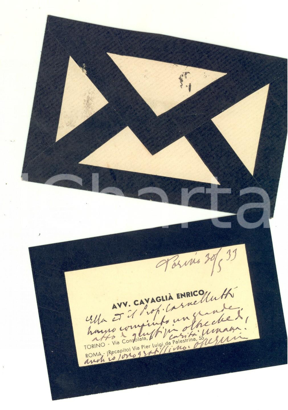 Manoscritto, lettera originale 1933 TORINO Avv. Enrico CAVAGLIA    Biglietto AUTOGRAFO listato a lutto 1
