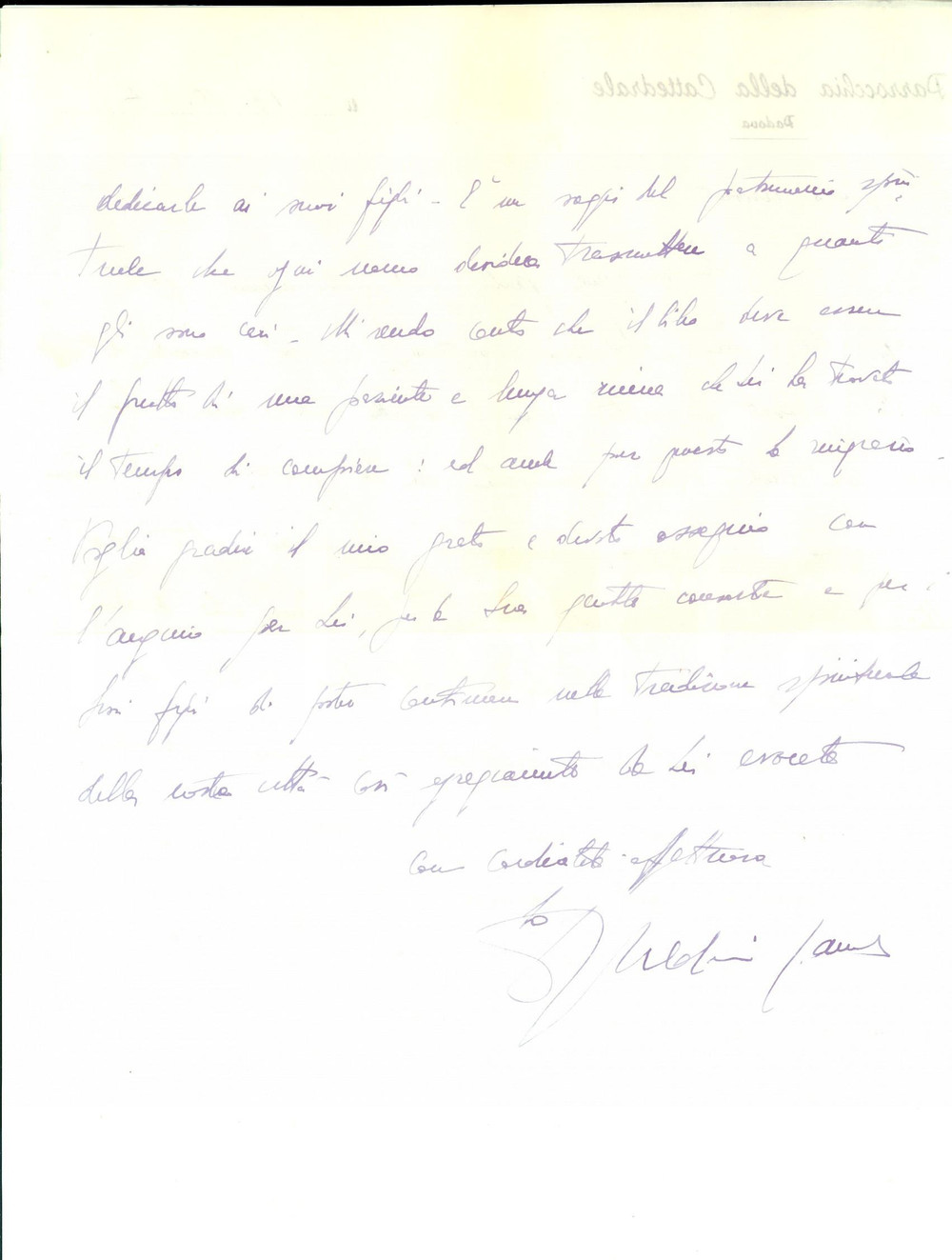 Manoscritto, lettera originale 1967 PADOVA Cattedrale  Don Ulderico GAMBA e il culto della cittÃ  Autografo 1