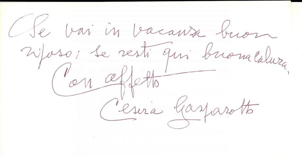 Autografo originale 1976 PADOVA Cesira GASPAROTTO ringrazia per una prefazione Autografo 1