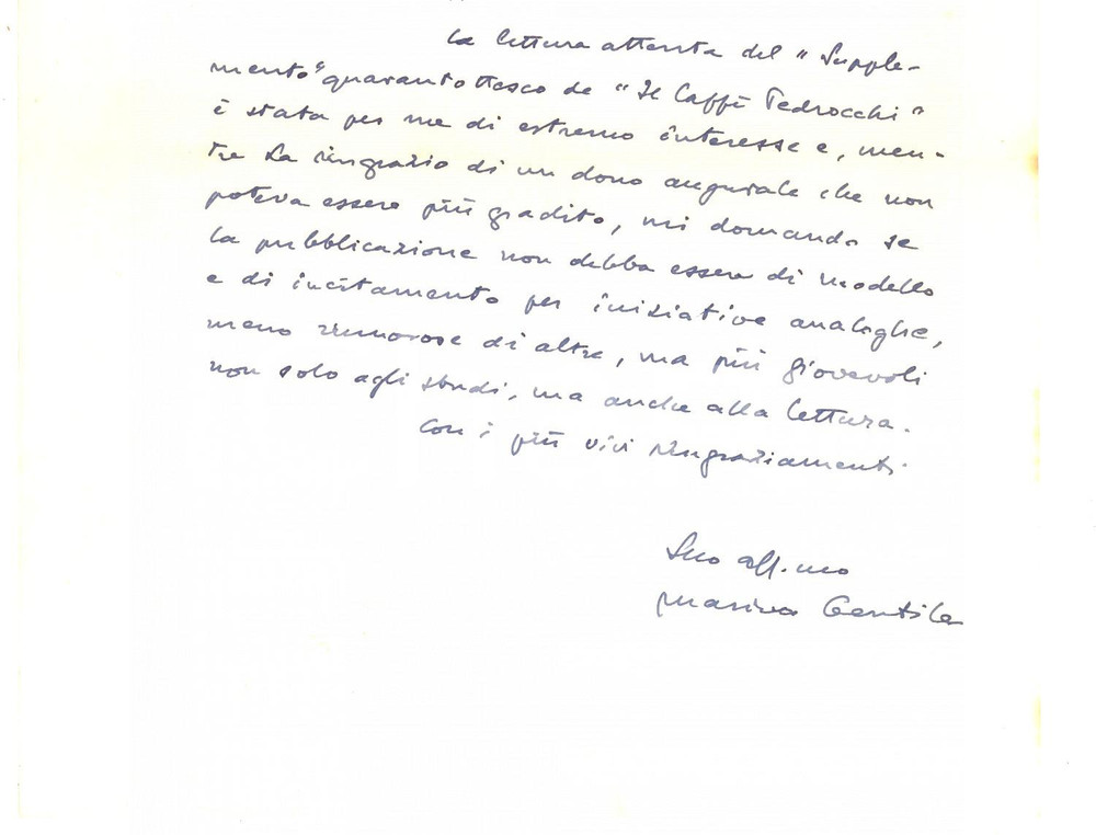 Autografo originale 1978 PADOVA Accademia Lincei  Marino GENTILE ringrazia per rivista Autografo 1