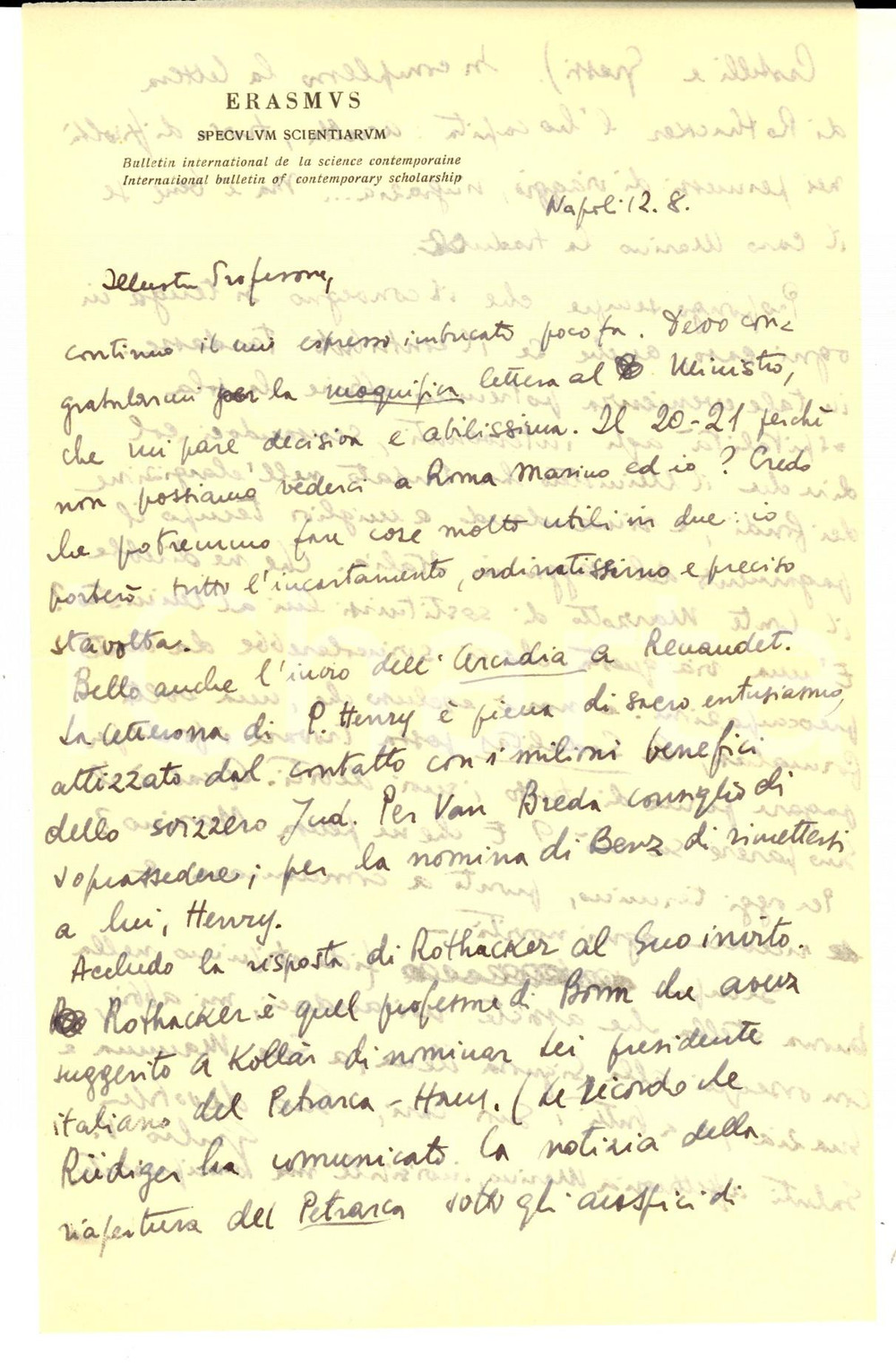 Autografo originale 1949 NAPOLI Giulio VALLESE sul convegno della Sodalitas Erasmiana Autografo 1