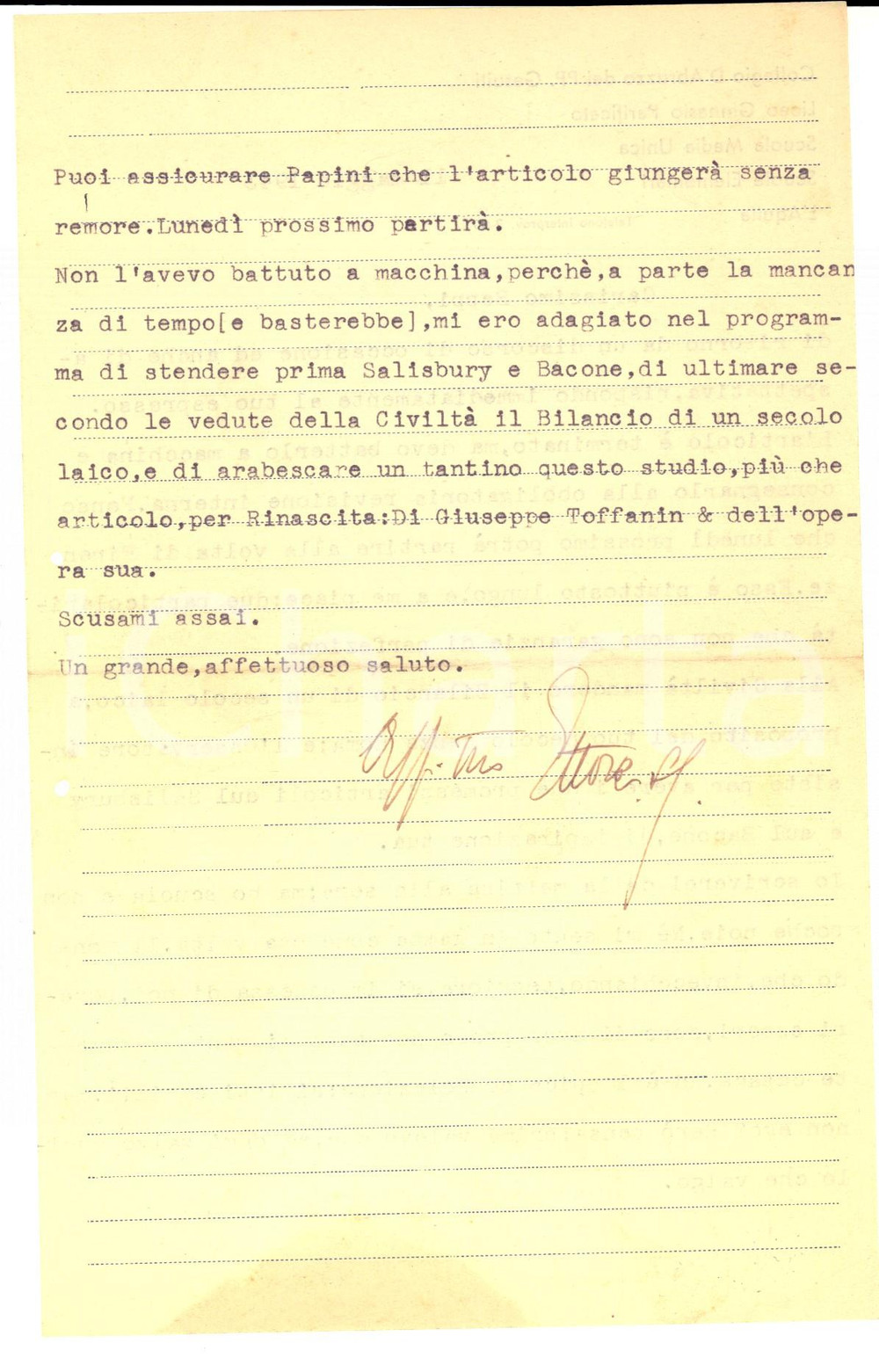 Autografo originale 1943 L AQUILA Io scriverei, ma ho scuola e non poche noie  Padre Ettore ALBINO 1