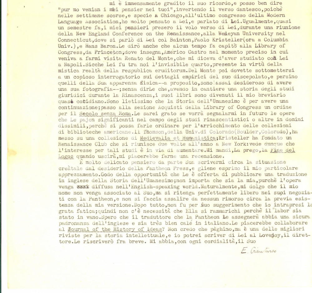 Autografo originale 1937 WASHINGTON Elio GIANTURCO acquista saggi sul Rinascimento Autografo 1