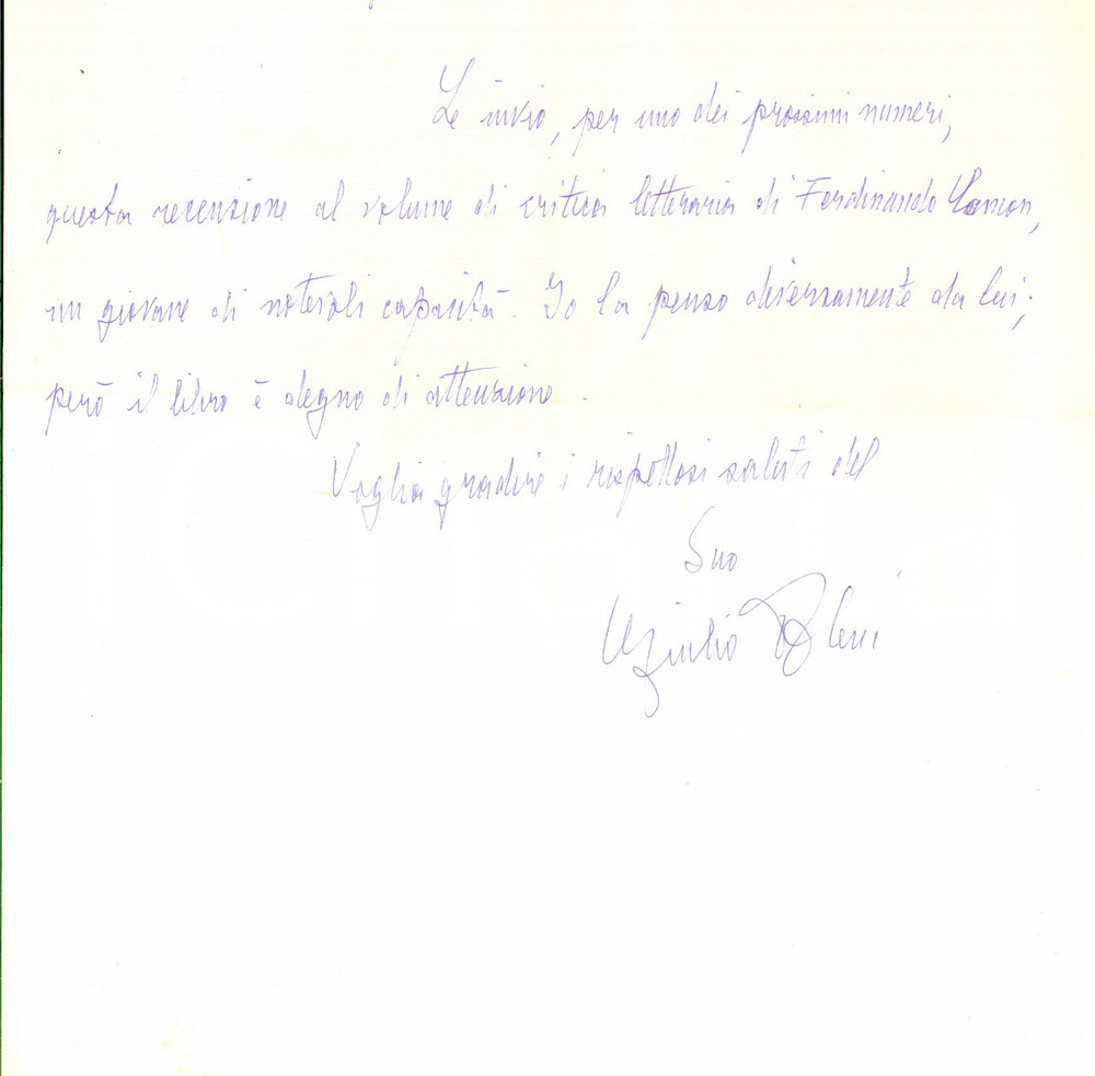 Autografo originale 1970 PADOVA Giulio ALESSI in lode di Ferdinando CAMON Lettera autografa 1