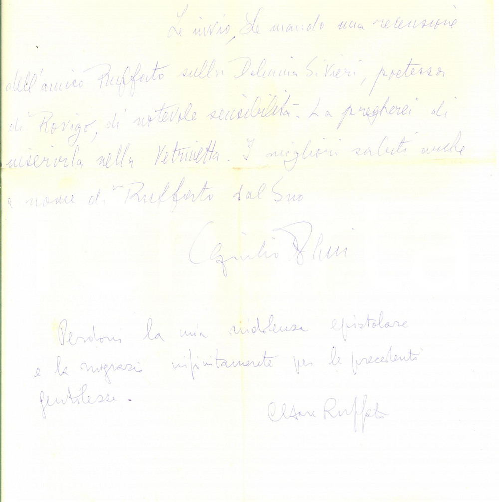 Autografo originale 1970 PADOVA Giulio ALESSI chiede di pubblicare la recensione di un amico 1
