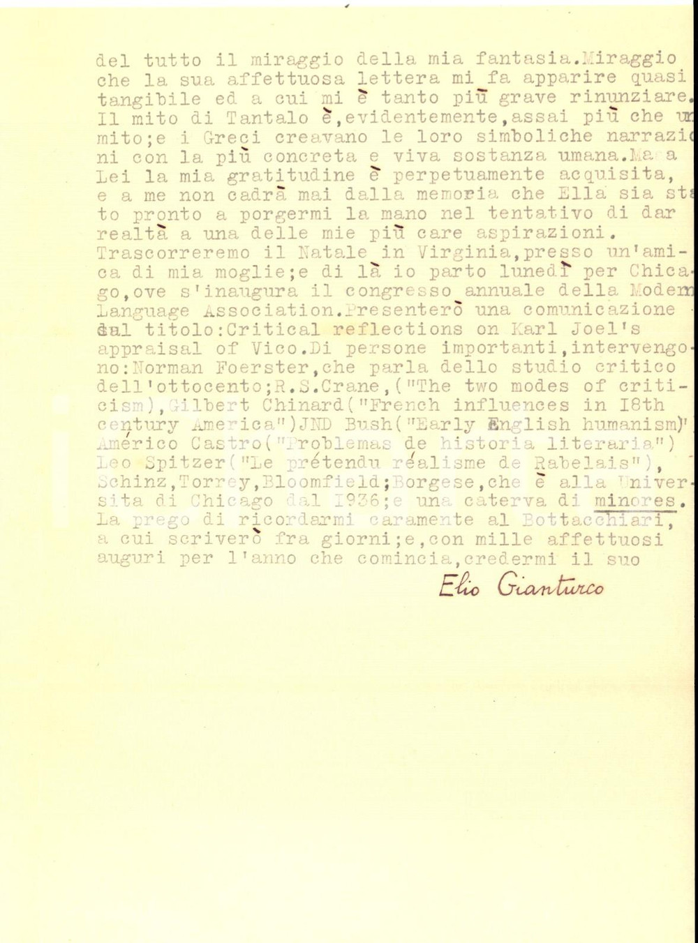 1937 WASHINGTON Elio GIANTURCO e il legame con gli Stati Uniti - Autografo