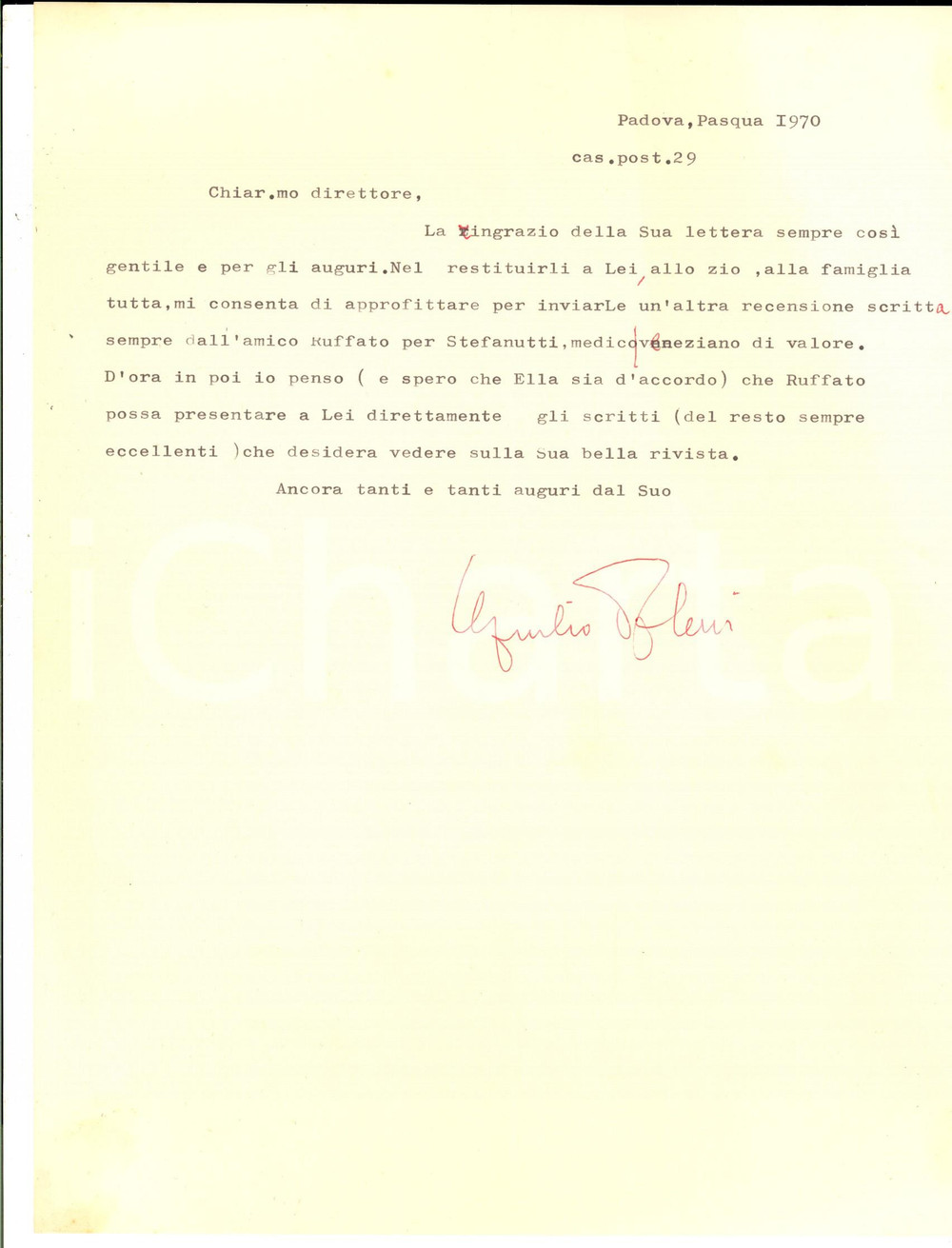 Autografo originale 1970 PADOVA Giulio ALESSI pro pubblicazione dell amico RUFFATO Autografo 1