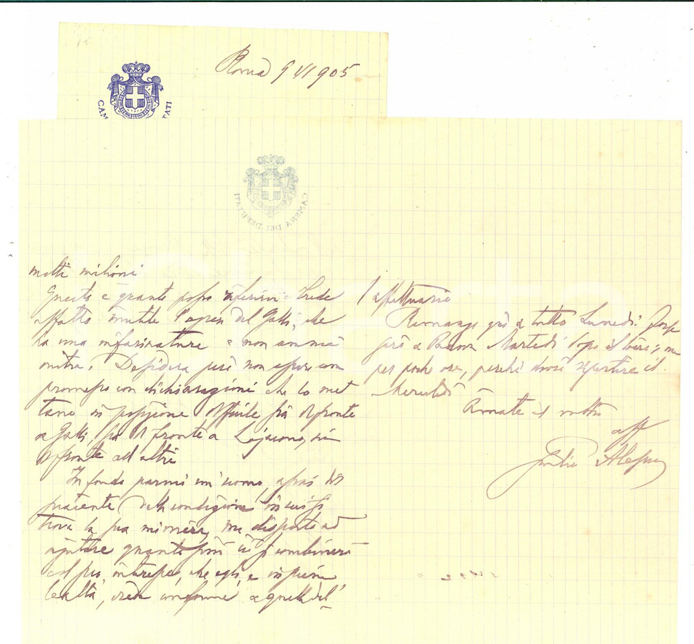 1905 ROMA Lettera Giulio ALESSIO su una miniera in mano ai camorristi *Autografo