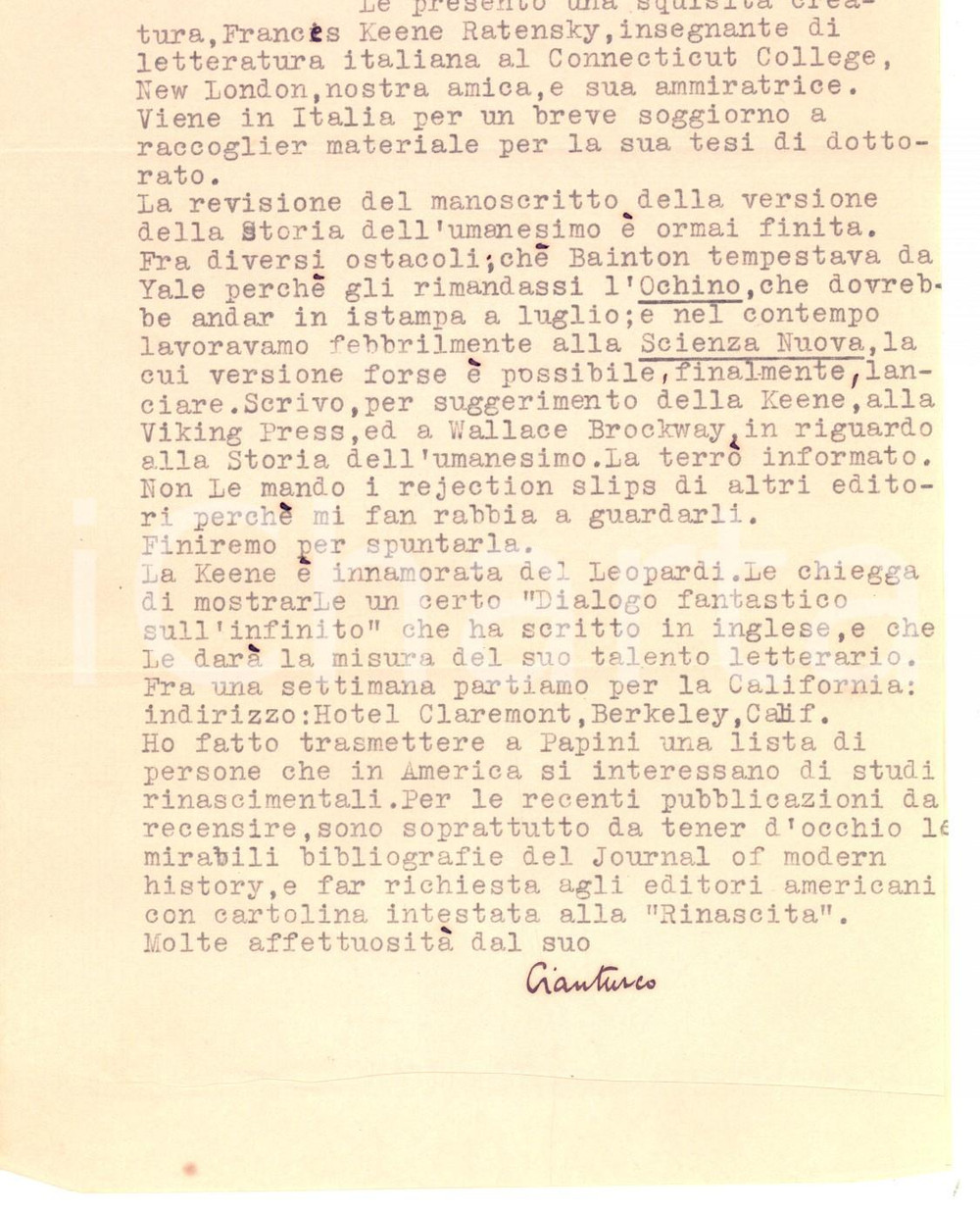 Autografo originale 1938 WASHINGTON Elio GIANTURCO presenta Frances KEENE RATENSKY Autografo 1