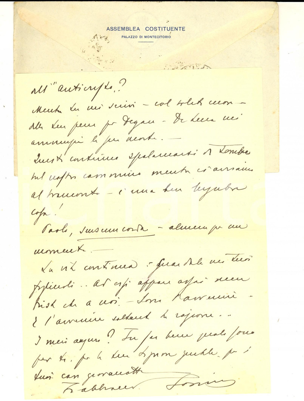 1947 ROMA Sarà l'ora dell'Anticristo per l'Italia? *Autografo Antonio ALBERTI