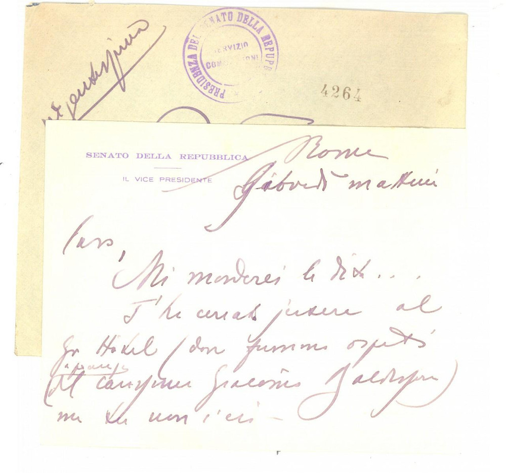 Autografo originale 1948 ROMA Vicepresidente del Senato Antonio ALBERTI rifiuta invito Autografo 1