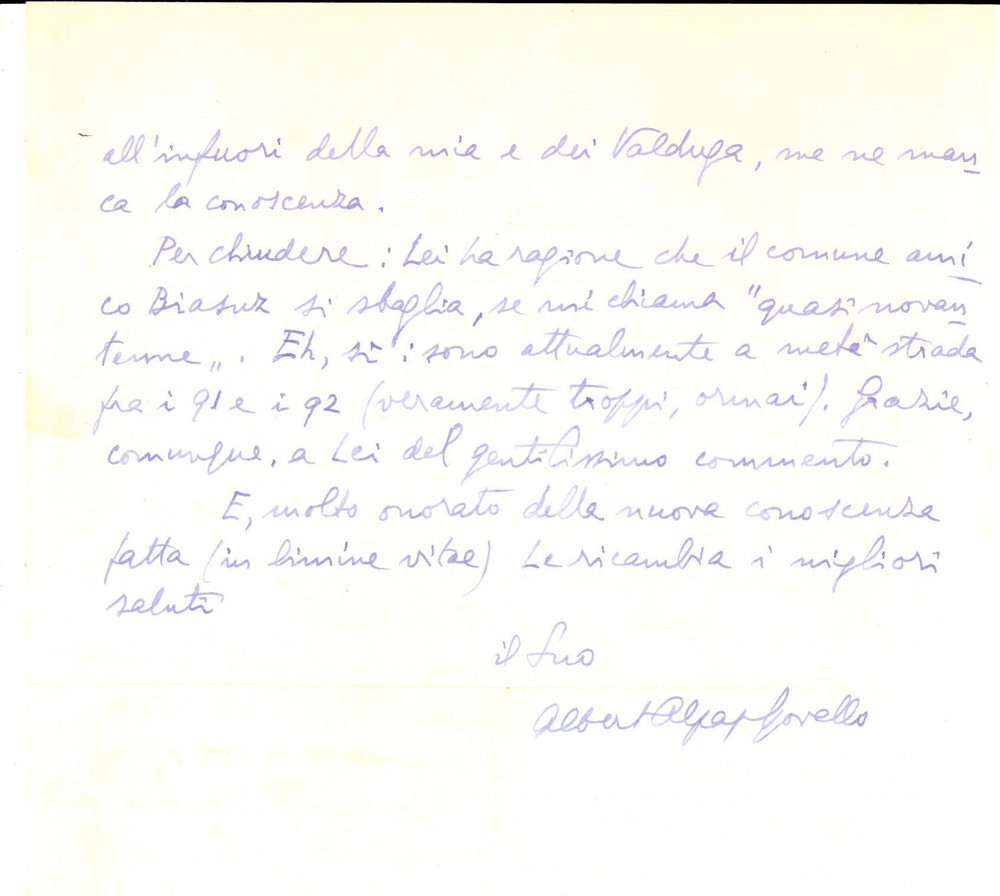 Documento originale, autentico 1980 TRICHIANA Alberto ALPAGONOVELLO sul pittore Pietro PAJETTA  Autografo 1