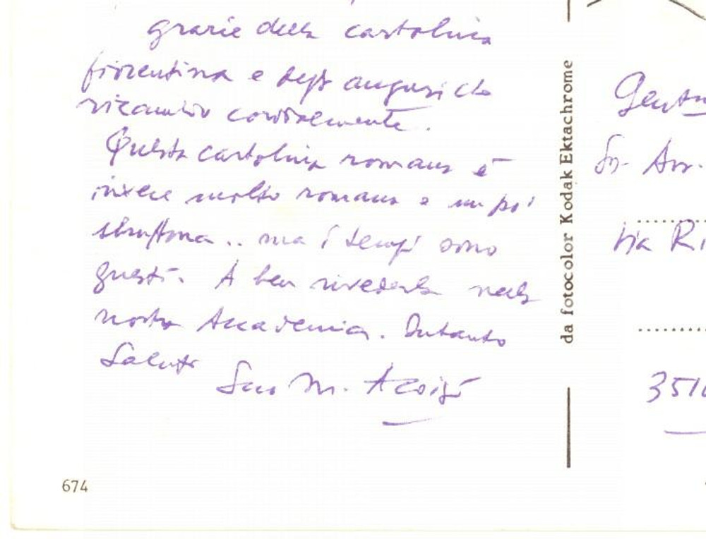 Autografo originale 1989 ROMA SAN PIETRO Massimiliano ALOISI  Cartolina a un amico AUTOGRAFO 1