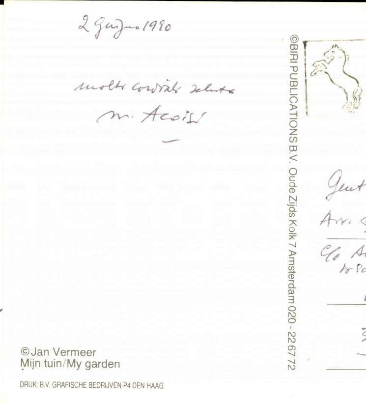 Autografo originale 1990 AMSTERDAM Massimiliano ALOISI  Cartolina a un amico AUTOGRAFO 1