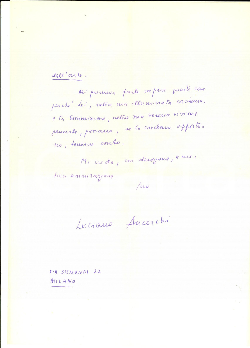 Autografo originale 1954 MILANO Luciano ANCESCHI lieto per candidatura al Premio Marzotto Autografo 1