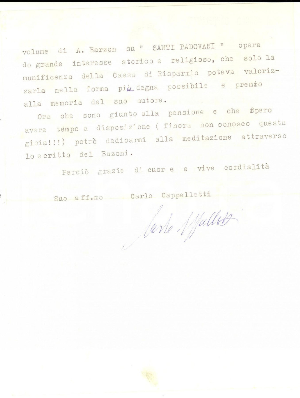 Autografo originale 1976 VERONA Carlo CAPPELLETTI e un quadro all Istituto Botanico Autografo 1