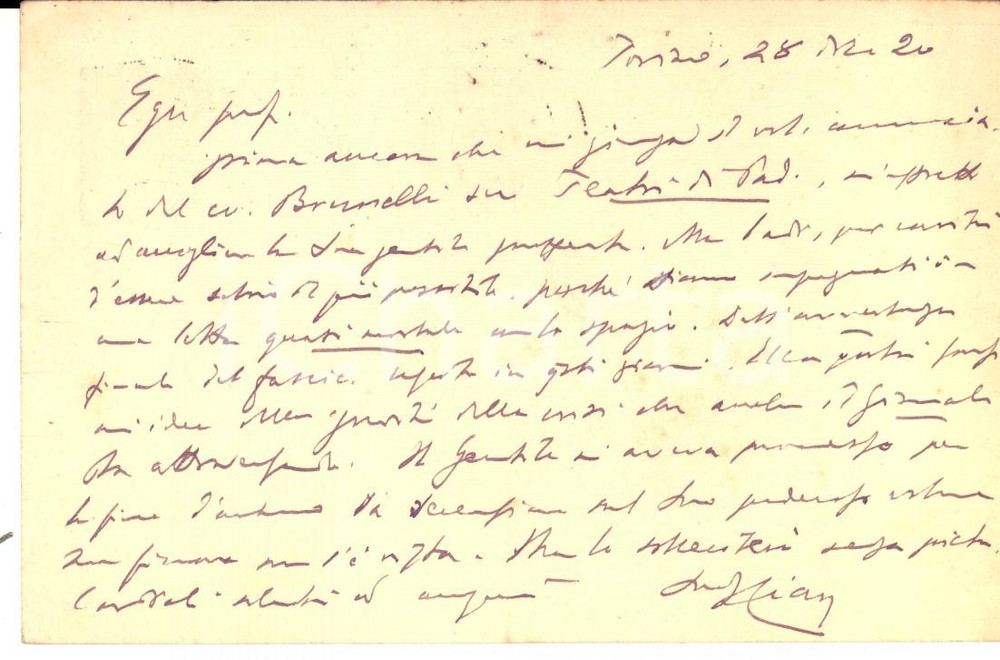 Autografo originale 1920 TORINO Vittorio CIAN e la lotta mortale per lo spazio editoriale AUTOGRAFO 1